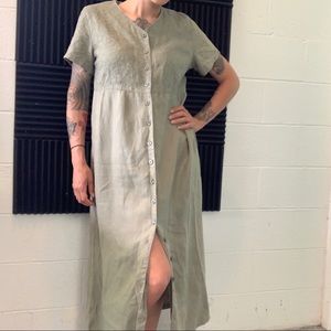 Moss Green Linen Maxi Dress